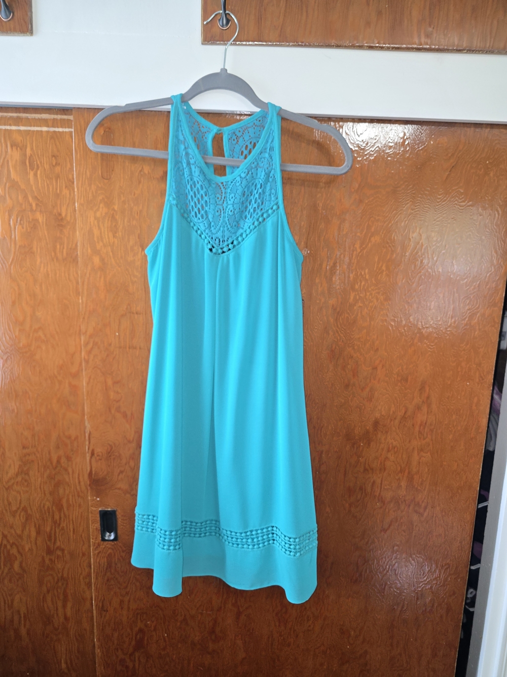 by & by Teal Crochet Yoke Tank Dress